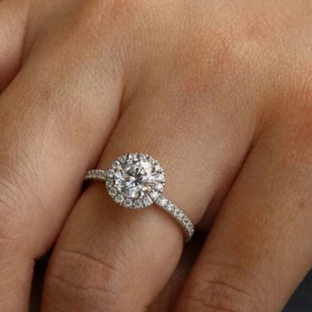 1 ct Moissanite Halo Ring Engagement .925 Sterling Silver D Color VVS1